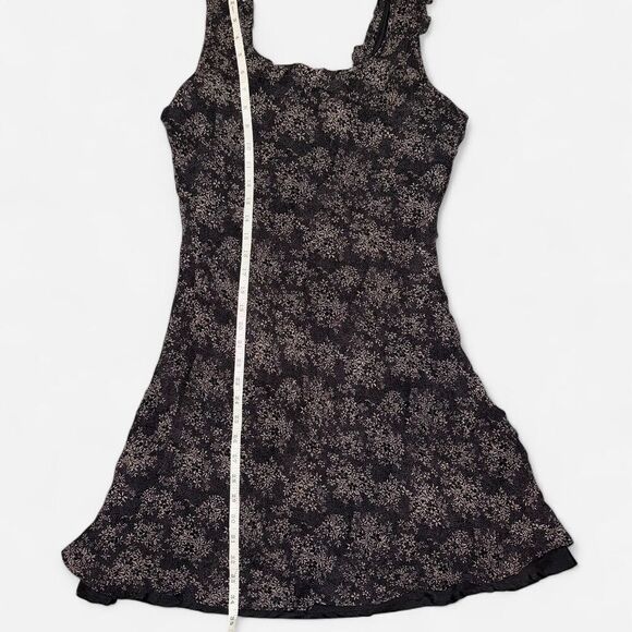 90s Eva Blue Black and Tan floral beaded ruffle dress - Picture 8 of 8